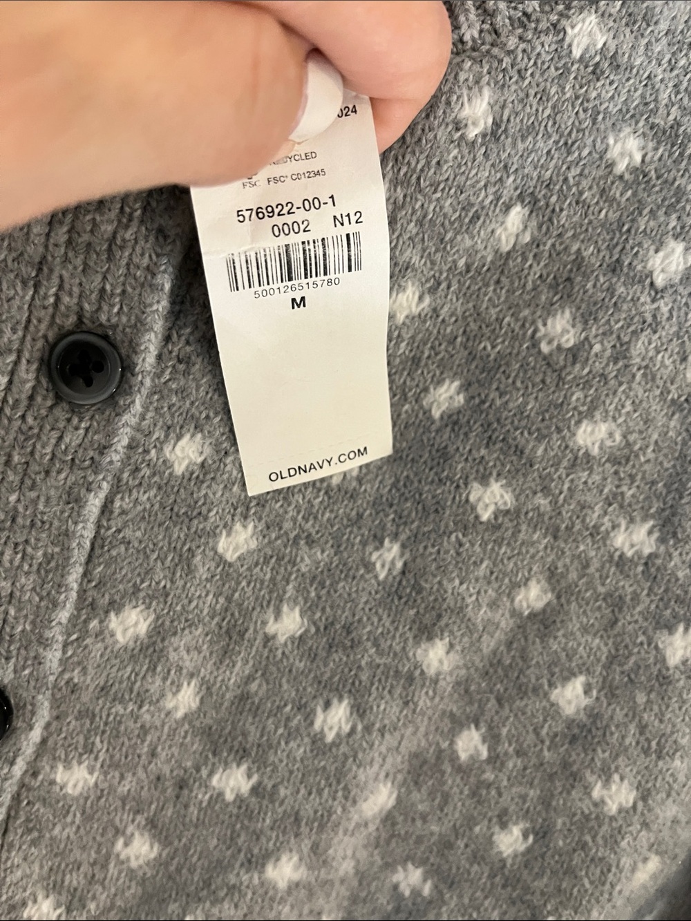 Old Navy Gray Cardigan with White Star Dot Pattern - Picture 3 of 5